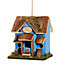 Decorative Hanging Bird House Garden Lodge Birdbox Blue Bird Nesting Box with Moss Details