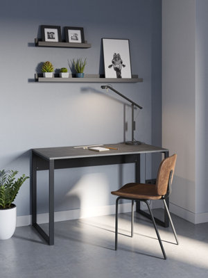 Decorative Modern Inna Work Table Retro Grey Black Sturdy Black Metal Legs Particle Board 110(W)cm Industrial Gaming Desk Office