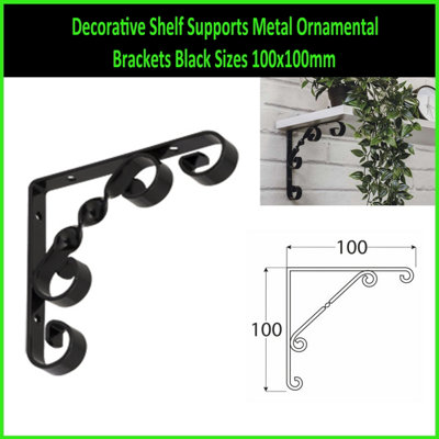 Decorative Shelf Supports Metal Ornamental Brackets Black Size: 100 x ...