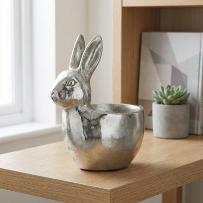 Decorative Silver Rabbit Planter