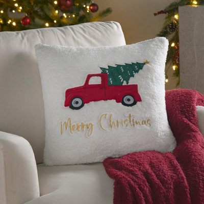 Decorative Sofa Cushion Teddy Fleece Soft Christmas Plump Filled Xmas - 1 Pack