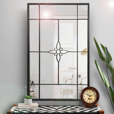 Decorative Wall Mirror,Metal Window Mirror (Black, 80((W)x120(H)x3(D) cm)