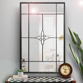 Decorative Wall Mirror,Metal Window Mirror (Black, 80((W)x120(H)x3(D) cm)