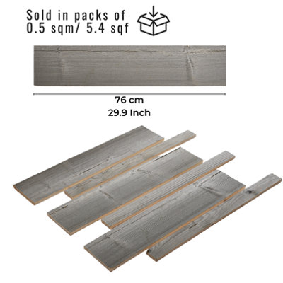 Decorative Wood Panelling 0.5m² Timber Planks - Grey Vintage Retro Accent Wooden 3D Wall Covering - Multi-Purpose Wood Wall Panels