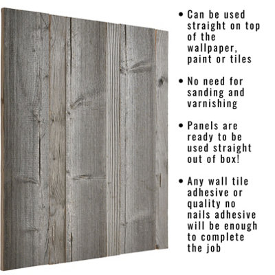 Decorative Wood Panelling 0.5m² Timber Planks - Grey Vintage Retro Accent Wooden 3D Wall Covering - Multi-Purpose Wood Wall Panels - 4