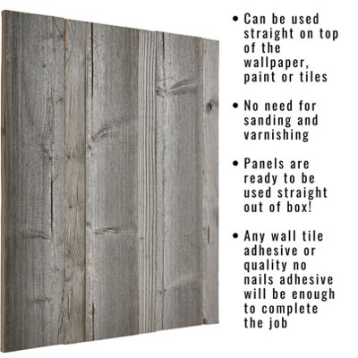 Decorative Wood Panelling 0.5m² Timber Planks - Grey Vintage Retro Accent Wooden 3D Wall Covering - Multi-Purpose Wood Wall Panels