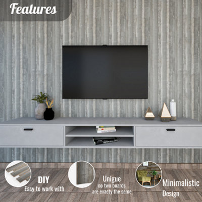 Decorative Wood Panelling 0.5m² Timber Planks - Grey Vintage Retro Accent Wooden 3D Wall Covering - Multi-Purpose Wood Wall Panels - 6