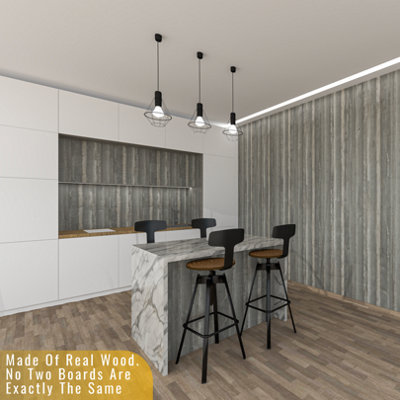 Decorative Wood Panelling 0.5m² Timber Planks - Grey Vintage Retro Accent Wooden 3D Wall Covering - Multi-Purpose Wood Wall Panels - 7
