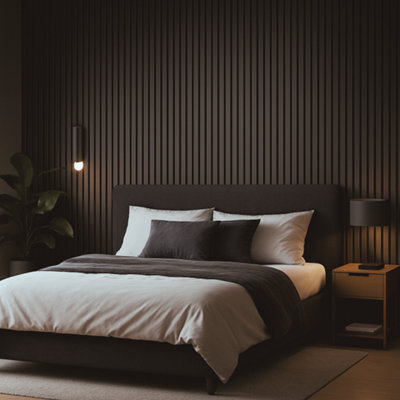 Decorative wood slat wall panel in midnight black 240cm x 60cm with ...