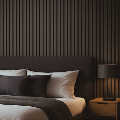 Decorative wood slat wall panel in midnight black 240cm x 60cm with ...