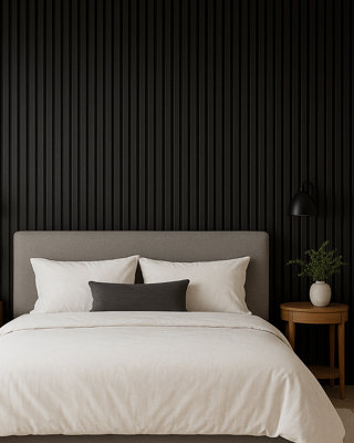 Decorative wood slat wall panels in Midnight Black. New bigger size ...