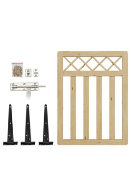 Decorative Wooden Gate with Cross Top Entry Fence for Yard, 90cm W x ...