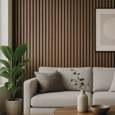 Decorative wooden wall slat panel in walnut 240cm x 60cm