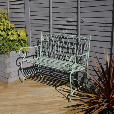Decorative Wrought Iron Outdoor Rustic Bench - Sage Green