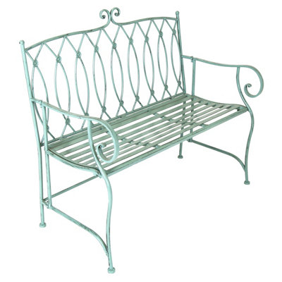 Decorative Wrought Iron Outdoor Rustic Bench - Sage Green