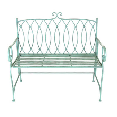Decorative Wrought Iron Outdoor Rustic Bench - Sage Green - 3