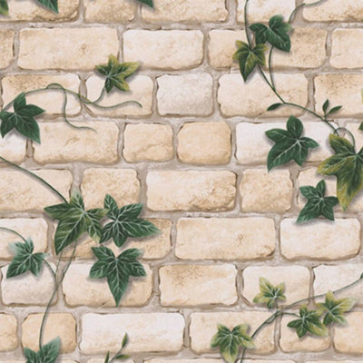 Decoro White Brick Ivy Wallpaper AS Creation 980434