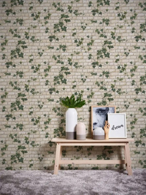 Decoro White Brick Ivy Wallpaper AS Creation 980434