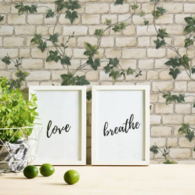 Decoro White Brick Ivy Wallpaper AS Creation 980434