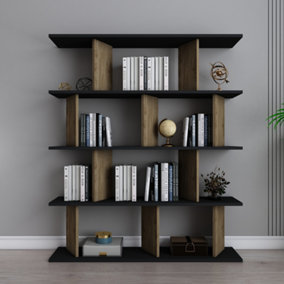 Decorotika 5-tier Grace Bookcase Bookshelf Shelving Unit Display Unit - Black and Oak Pattern