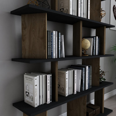 Decorotika 5-tier Grace Bookcase Bookshelf Shelving Unit Display Unit - Black and Oak Pattern