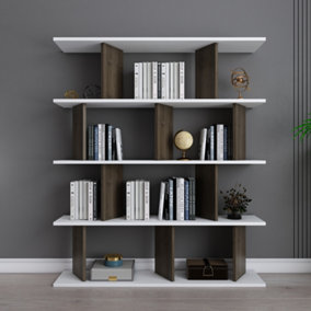 Decorotika 5-tier Grace Bookcase Bookshelf Shelving Unit Display Unit - White and Walnut Pattern