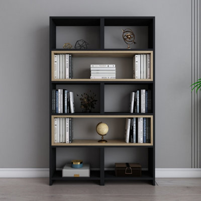 Decorotika 5-tier Poyraz Bookcase Bookshelf Shelving Unit Display Unit - Black and Oud Oak Pattern