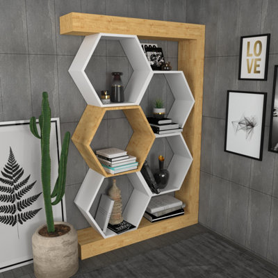 Decorotika Artemis Bookcase Bookshelf Shelving Unit Hexagon Shelves