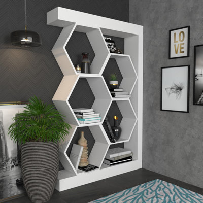 Decorotika Artemis Bookcase Bookshelf Shelving Unit Hexagon Shelves