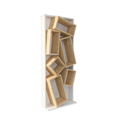 Decorotika Carmen Assymetrical Design Bookshelf, Shelving Unit, Display Unit with 6 Shelves White & Sapphire Oak