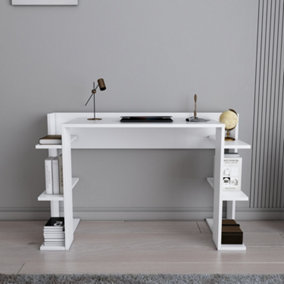 Decorotika Cinar Computer Desk, Writing Desk, Study Table with Shelves (White)