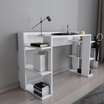 Decorotika Cinar Computer Desk, Writing Desk, Study Table with Shelves (White)