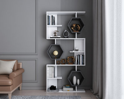 Decorotika Darla Bookcase, Bookshelf, Shelving Unit, Display Unit - Black and Oud Oak Pattern