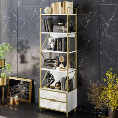 Decorotika Frida Luxury 5-tier Bookcase Shelving Unit with Cabinet