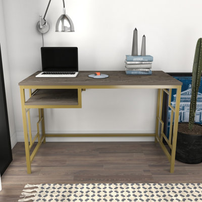 Decorotika Kennasaw 120cm Wide Metal Frame Computer Desk Gold Dark Grey