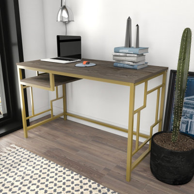 Decorotika Kennasaw 120cm Wide Metal Frame Computer Desk Gold Dark Grey