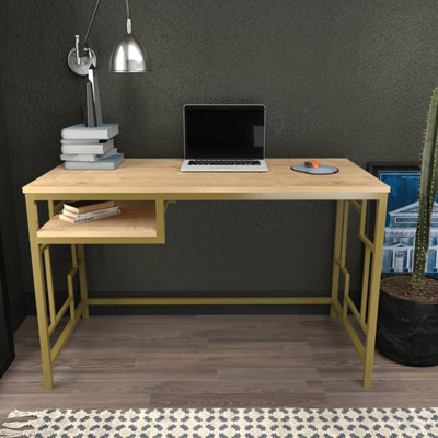 Decorotika Kennasaw 120cm Wide Metal Frame Computer Desk Gold Oak