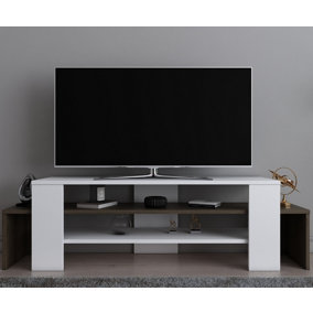 Decorotika Lenora TV Stand TV Cabinet Multimedia Unit with Open Shelves - White and Walnut Pattern