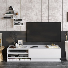 Decorotika Linda TV Stand with Wall Shelves for TVs up to 67 inches (White)