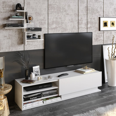 Decorotika Linda TV Stand with Wall Shelves for TVs up to 67 inches (White)