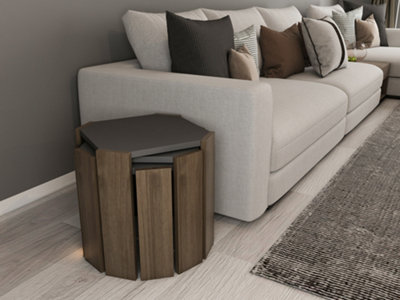 Decorotika Lori 3-Pieces Nesting Table Coffee Table Cocktail Table Set - Anthracite and Walnut Pattern