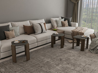 Decorotika Lori 3-Pieces Nesting Table Coffee Table Cocktail Table Set - Anthracite and Walnut Pattern