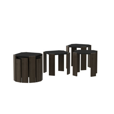 Decorotika Lori 3-Pieces Nesting Table Coffee Table Cocktail Table Set - Anthracite and Walnut Pattern