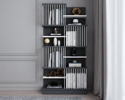 Decorotika Original Design Arya Bookcase, Bookshelf, Shelving Unit for Home and Office - Anthracite and White