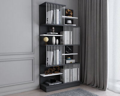 Decorotika Original Design Arya Bookcase, Bookshelf, Shelving Unit for Home and Office - Anthracite and White