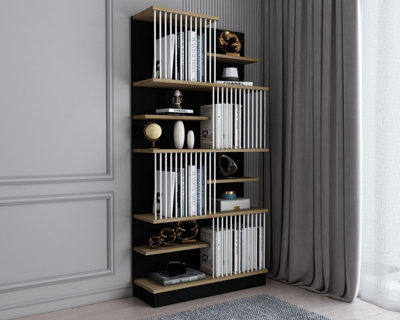 Decorotika Original Design Arya Bookcase, Bookshelf, Shelving Unit for Home and Office - Black and Oud Oak Pattern