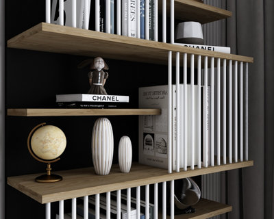 Decorotika Original Design Arya Bookcase, Bookshelf, Shelving Unit for Home and Office - Black and Oud Oak Pattern
