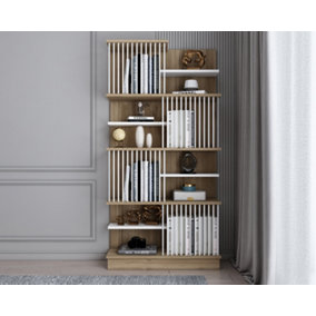 Decorotika Original Design Arya Bookcase, Bookshelf, Shelving Unit for Home and Office - Oak Pattern and White