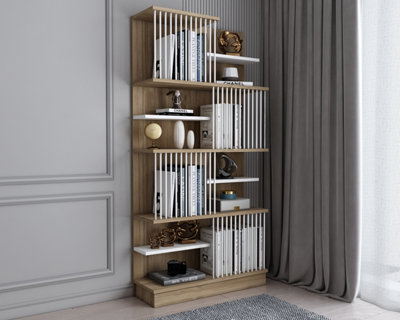 Decorotika Original Design Arya Bookcase, Bookshelf, Shelving Unit for Home and Office - Oak Pattern and White