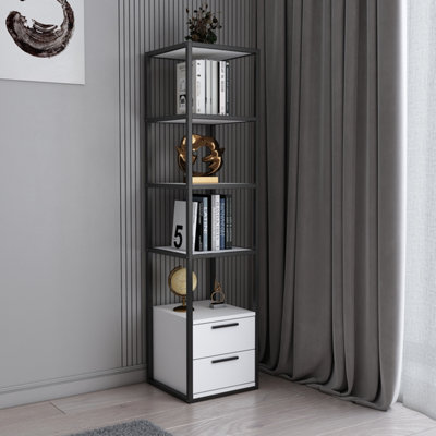 Decorotika Robins 4-tier Bookcase Bookshelf with Two Drawers (Black and White)
